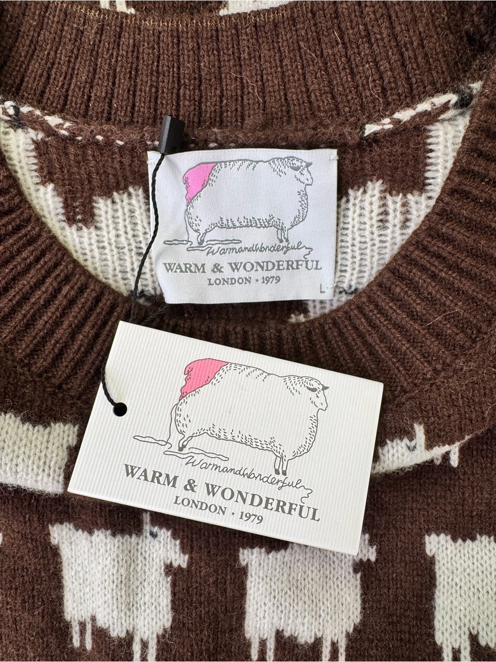 NEW Rowing Blazers Warm and Wonderful Oversized Wool Sheep Sweater Brown Large - Picture 7 of 9